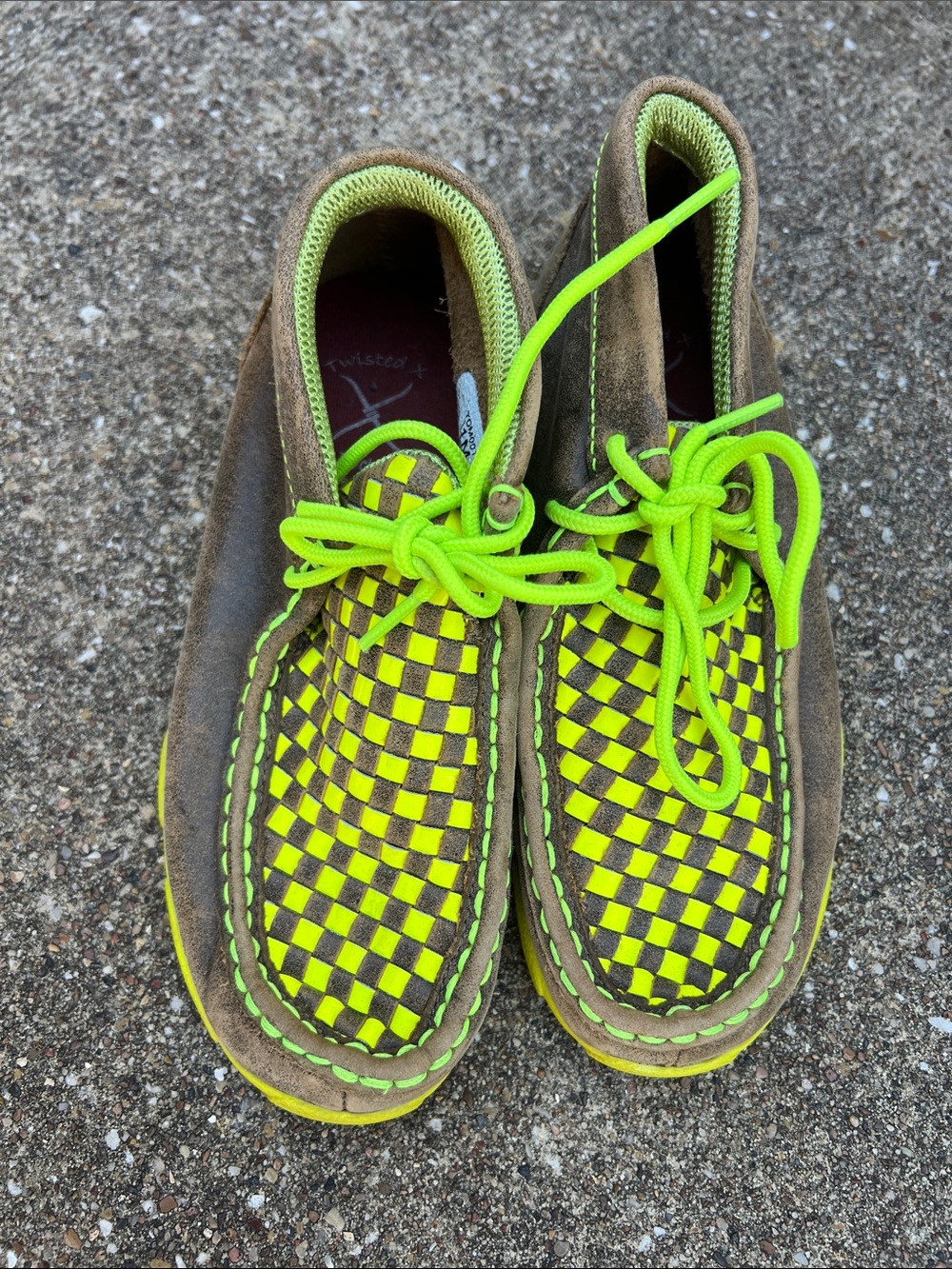 Twisted X Neon Yellow and Brown Woven Kids Moccasins
